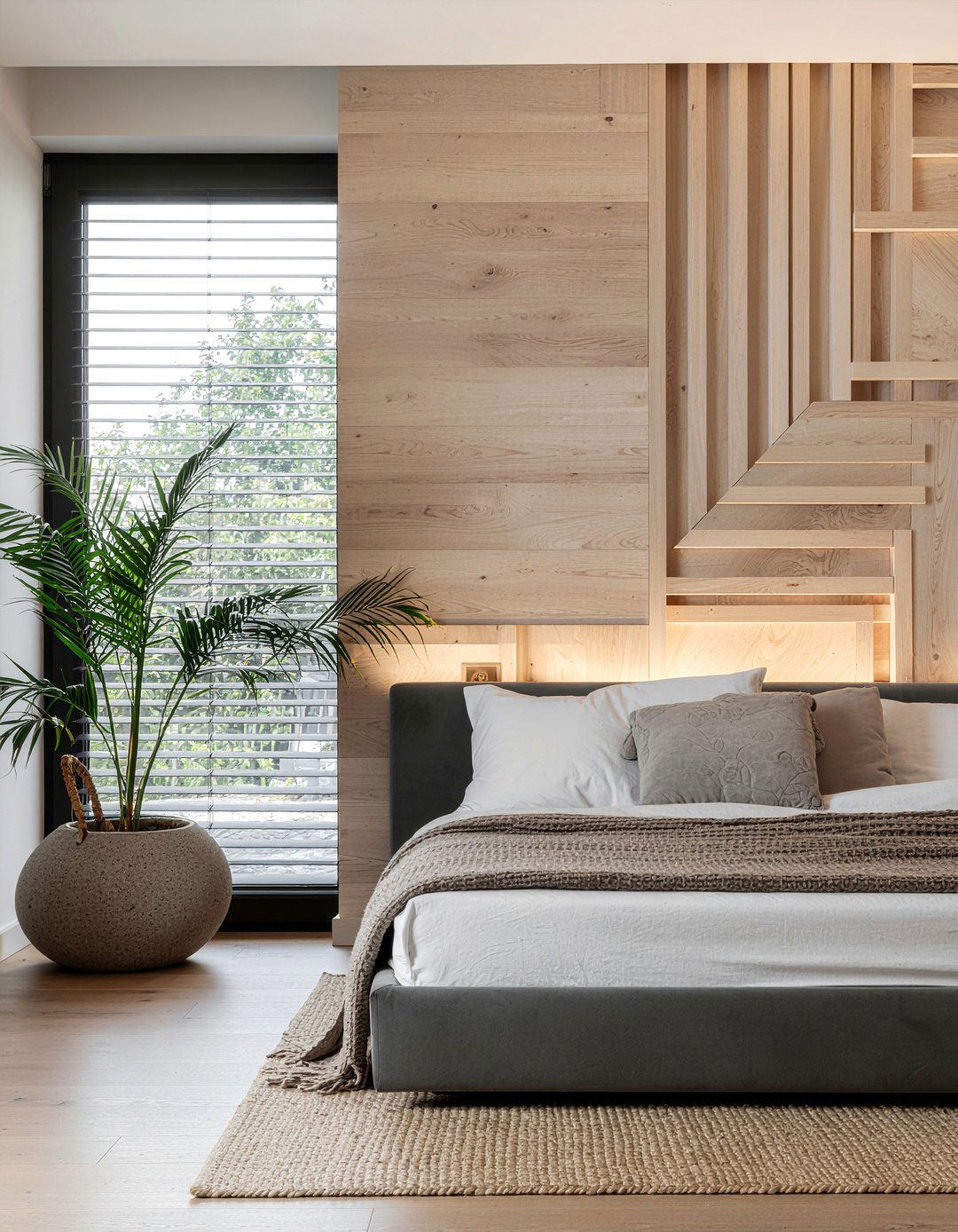 Wood Slat Geometric Wallpaper - 30 bedroom geometric wallpapers