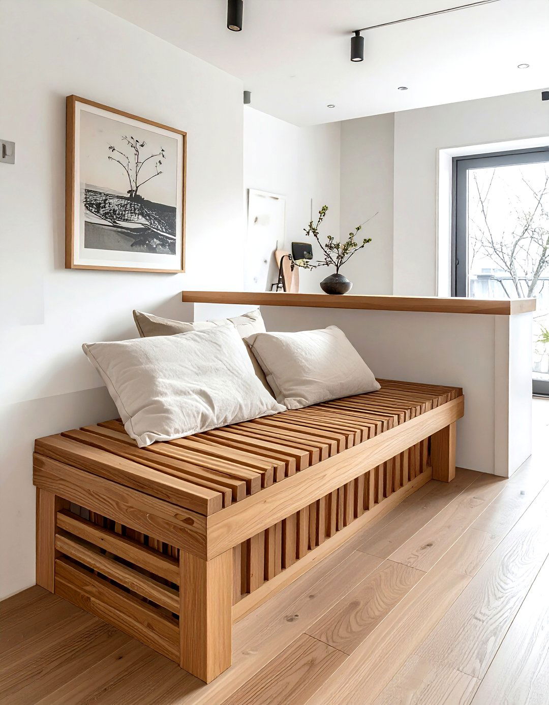 Wood Slat Kitchen Bench - 30 kitchen seating ideas