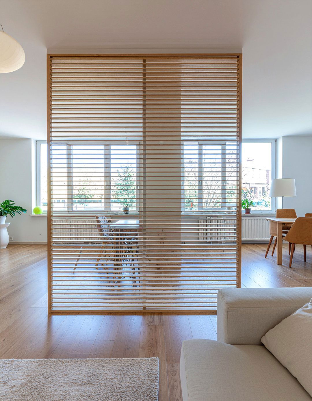 Wood Slat Partition - 30 living room divider ideas