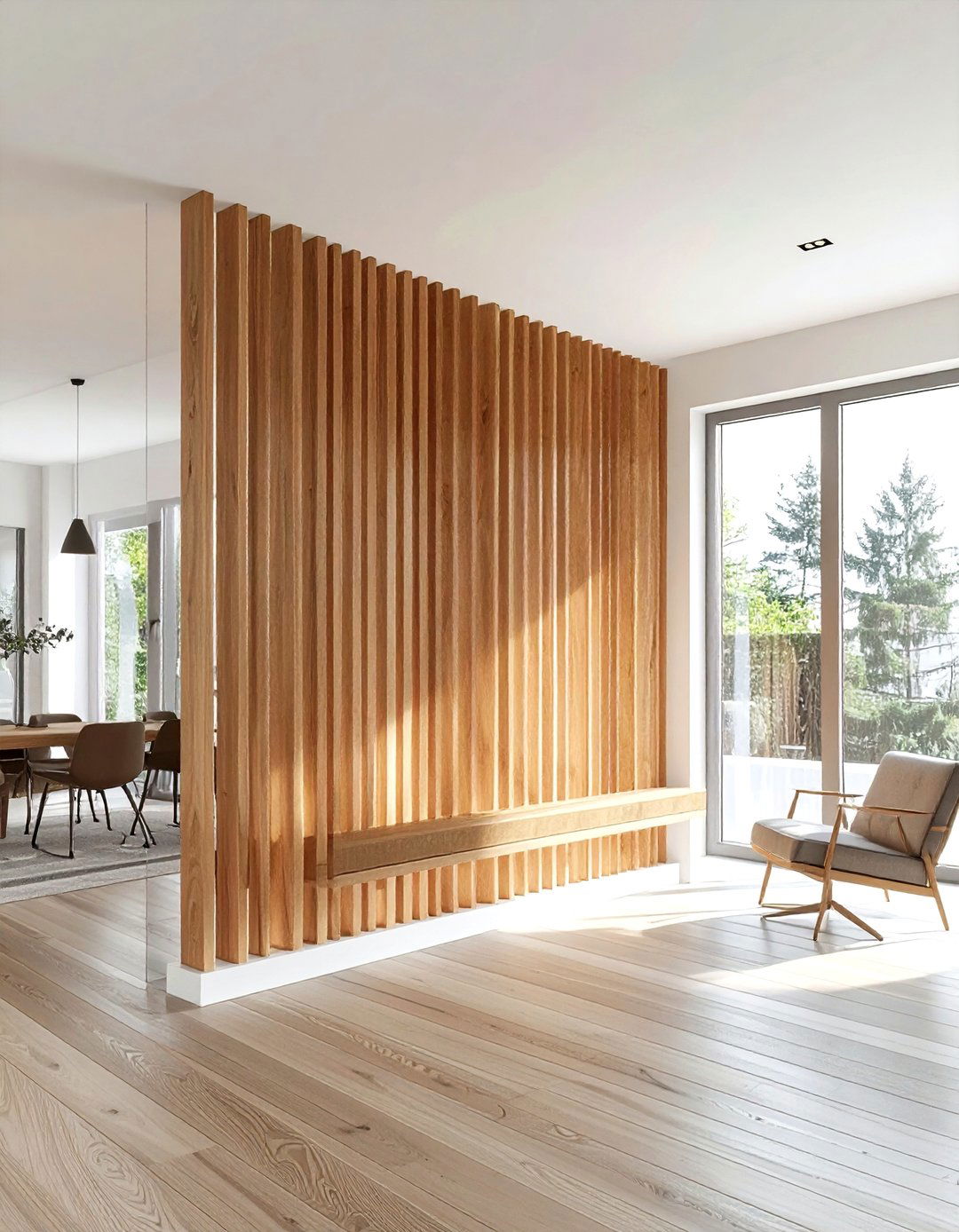 Wood Slat Room Divider - 30 living room half wall ideas