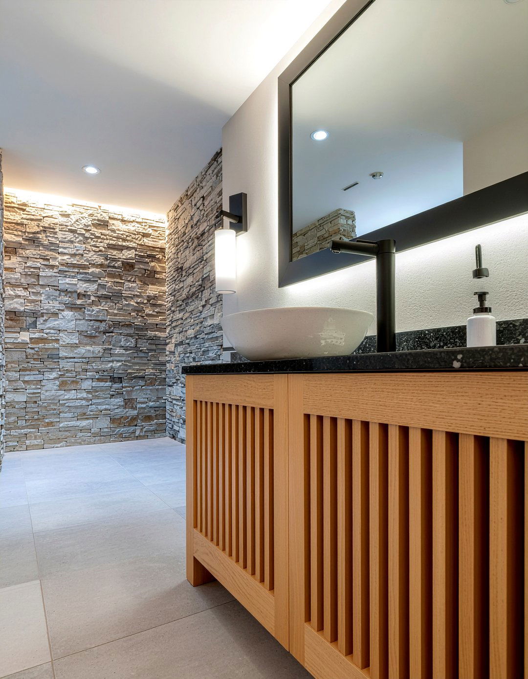 Wood Slat Vanity - 30 bathroom custom built ideas