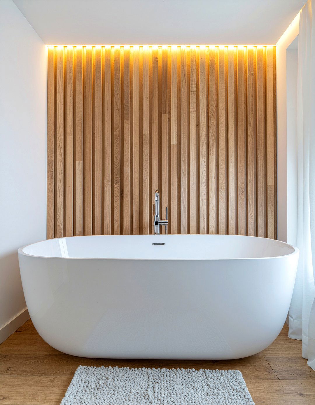 Wood Slat Wall - 30 bathroom focal wall ideas