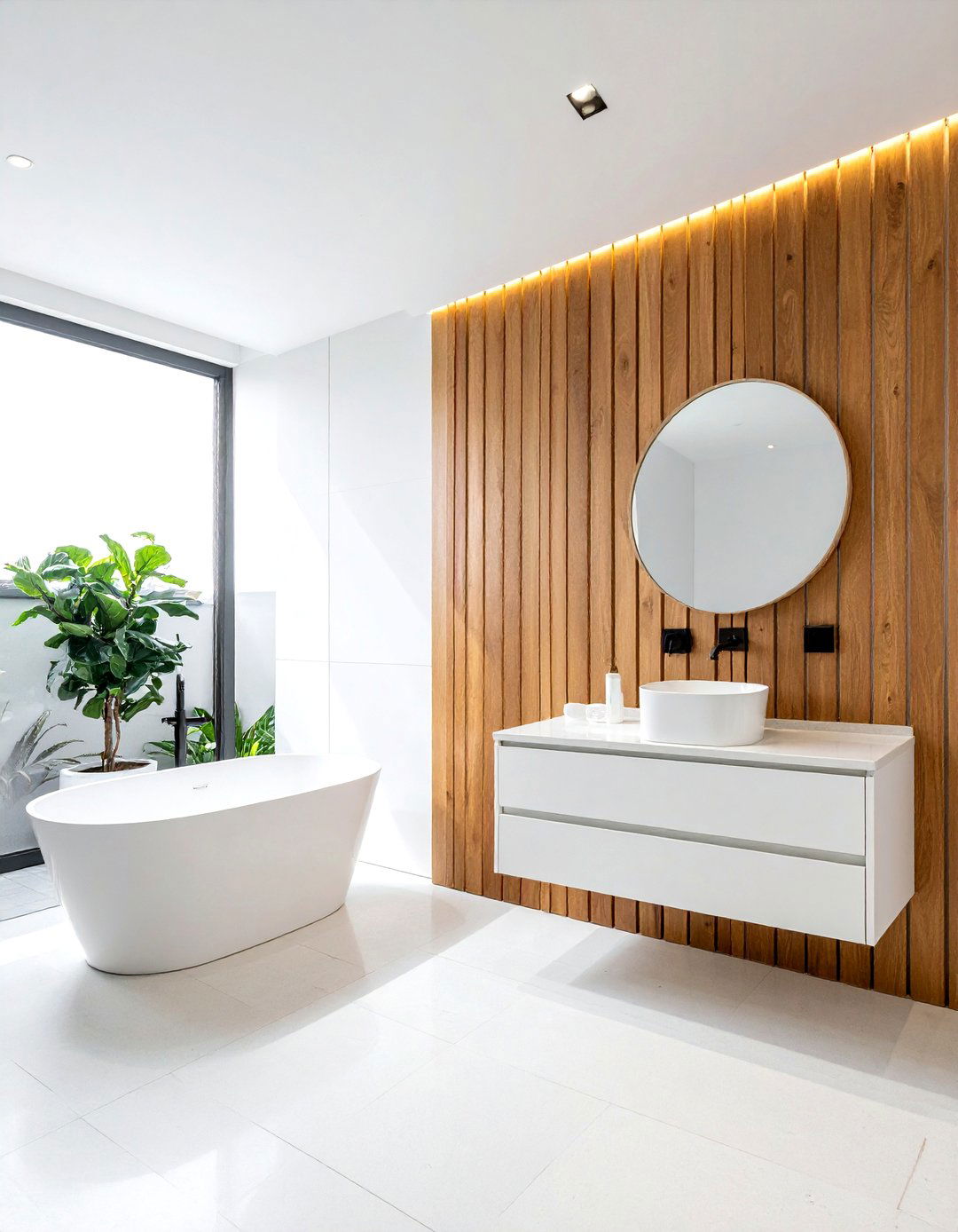 Wood Slat Wall - 30 bathroom wall ideas