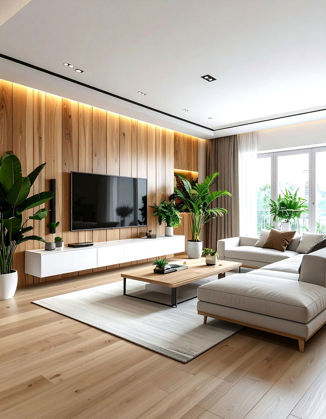 Wood Slat Wall - 30 living room wall ideas
