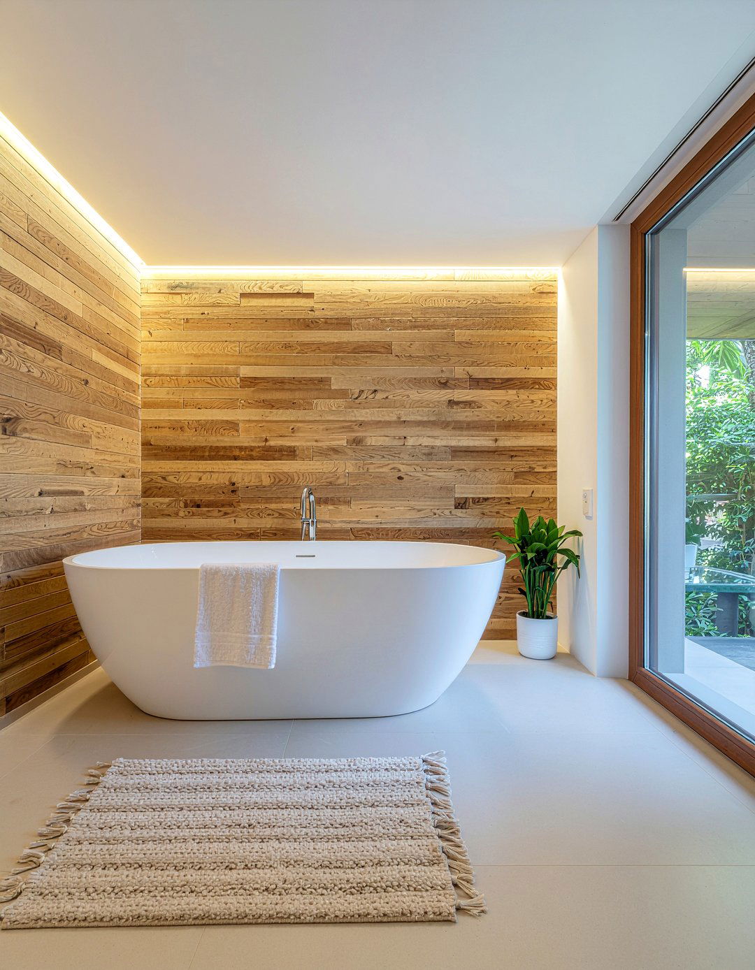 Wood Slat Wall - 30 bathroom tub accent ideas