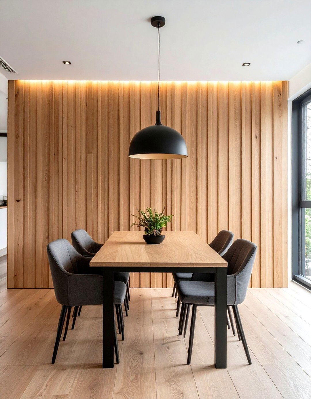 Wood Slat Wall - 30 townhouse dining room ideas