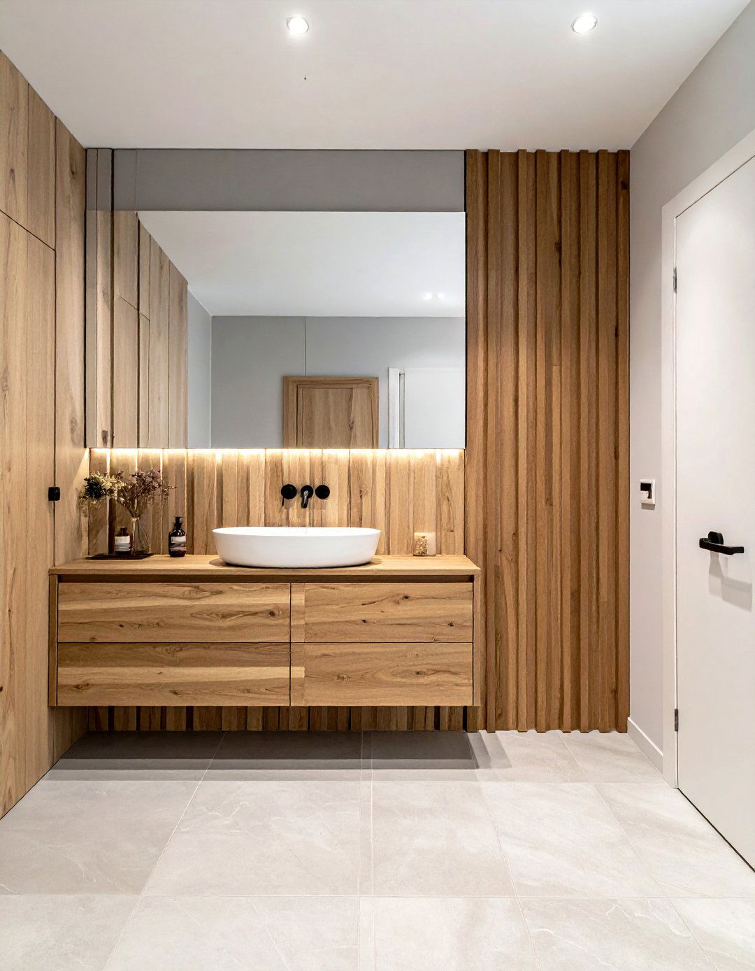 Wood Slat Wall Accent - 30 bathroom renovation ideas