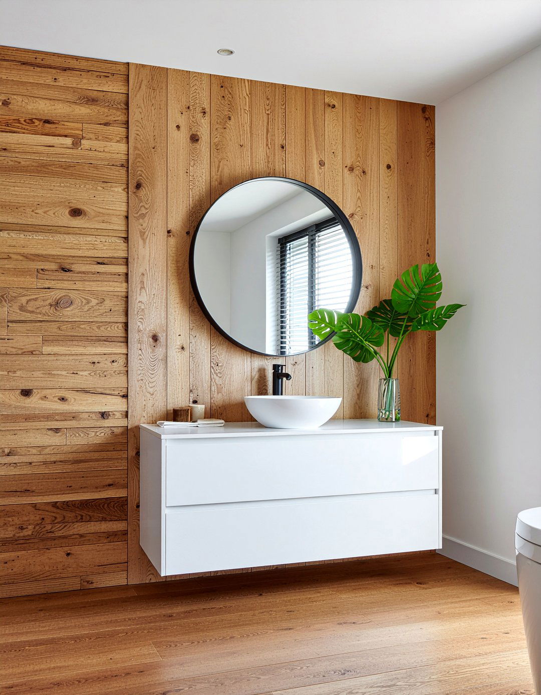 Wood Slat Wall Bathroom - 30 bedroom ensuite ideas