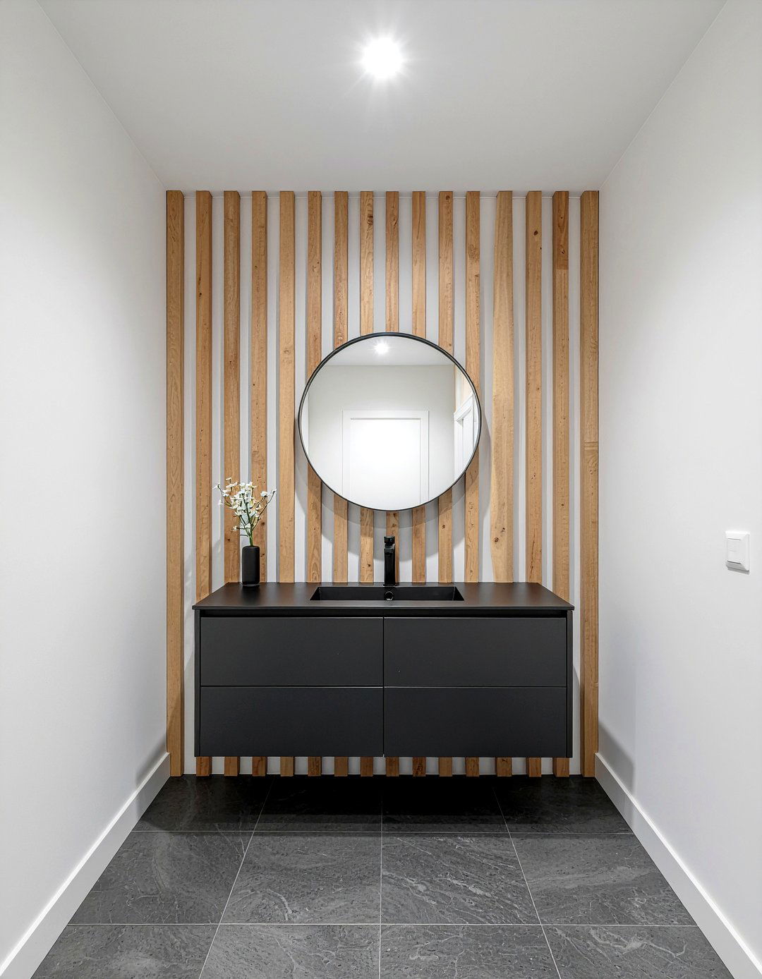 Wood Slat Wall Bathroom - 30 half bathroom ideas