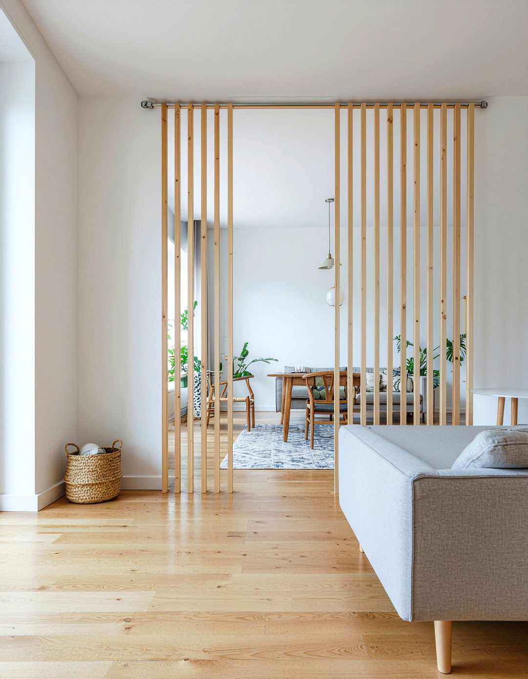 Wood Slat Wall Divider - 30 living room entryway ideas
