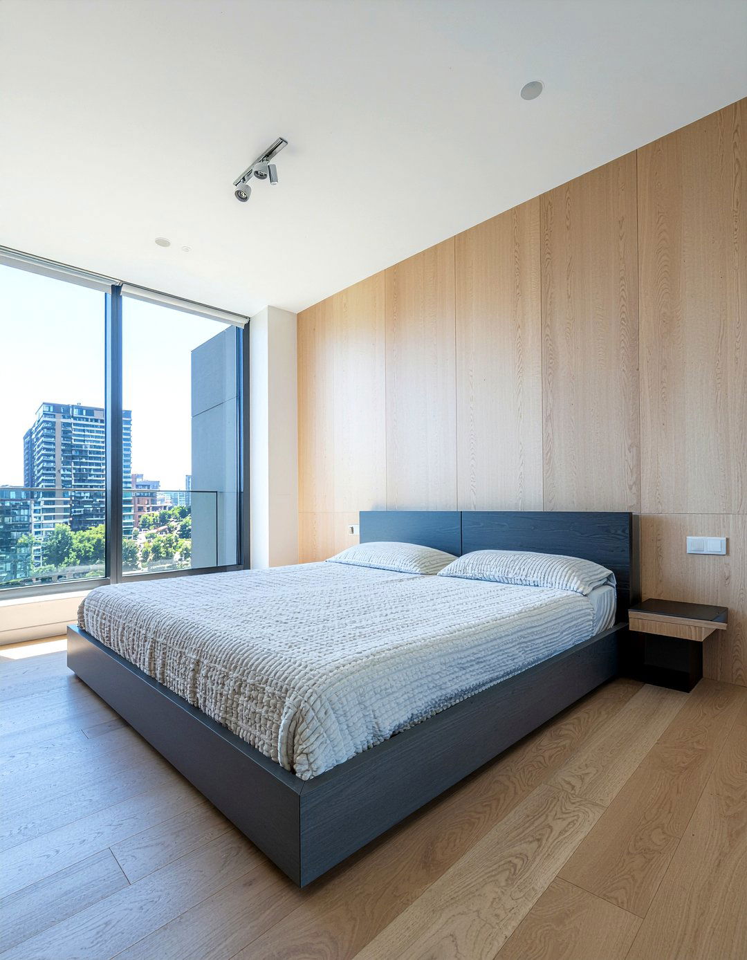 Wood Slat Wall Panels - 30 penthouse bedroom ideas