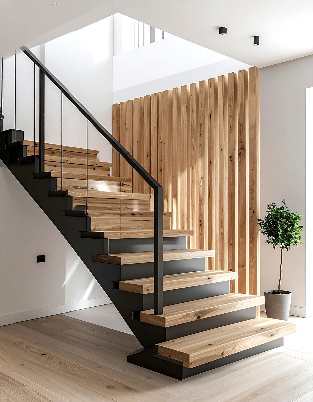 Wood Slats - 30 staircase wall ideas