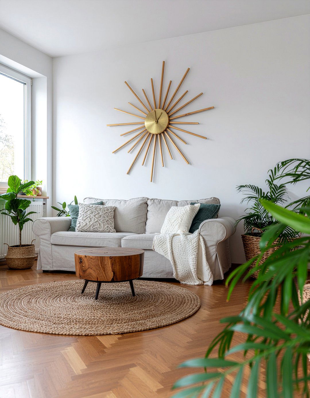 Wood Sunburst Wall Clock - 30 living room vintage clocks