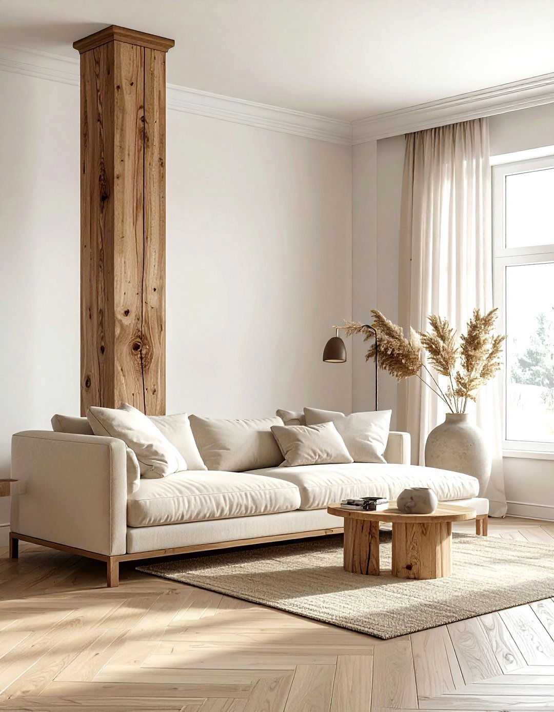 Wood Wrapped Column - 30 living room pillar ideas