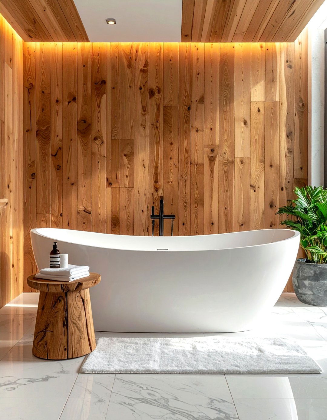 Wood accent wall white bathroom - 30 white and wood bathroom ideas