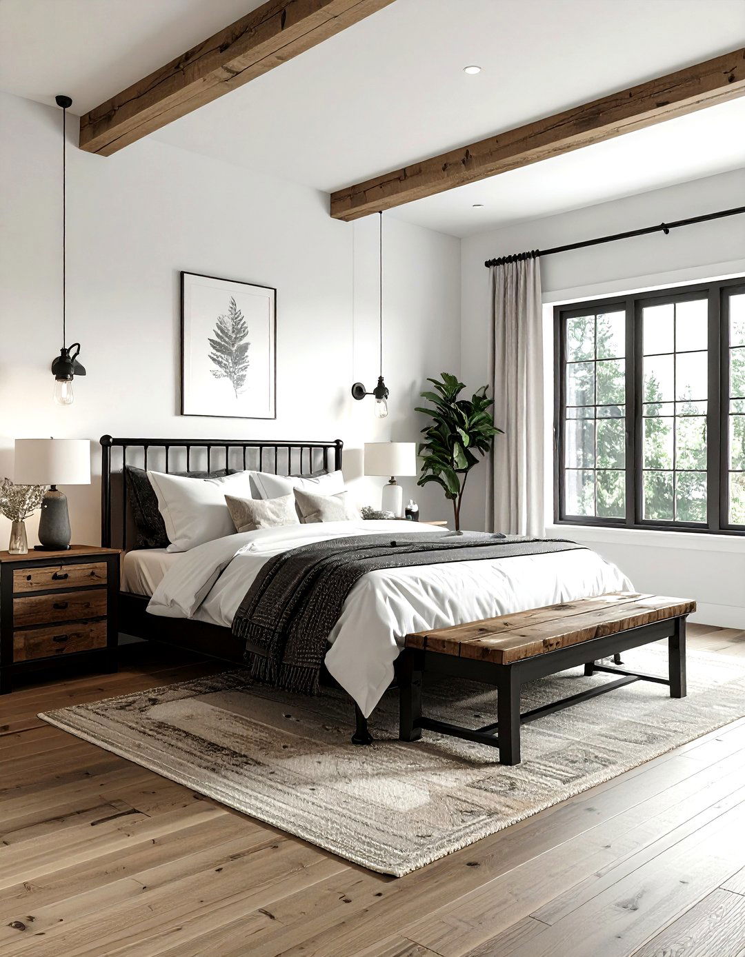 Wood and black furniture - 30 farmhouse black bedroom ideas