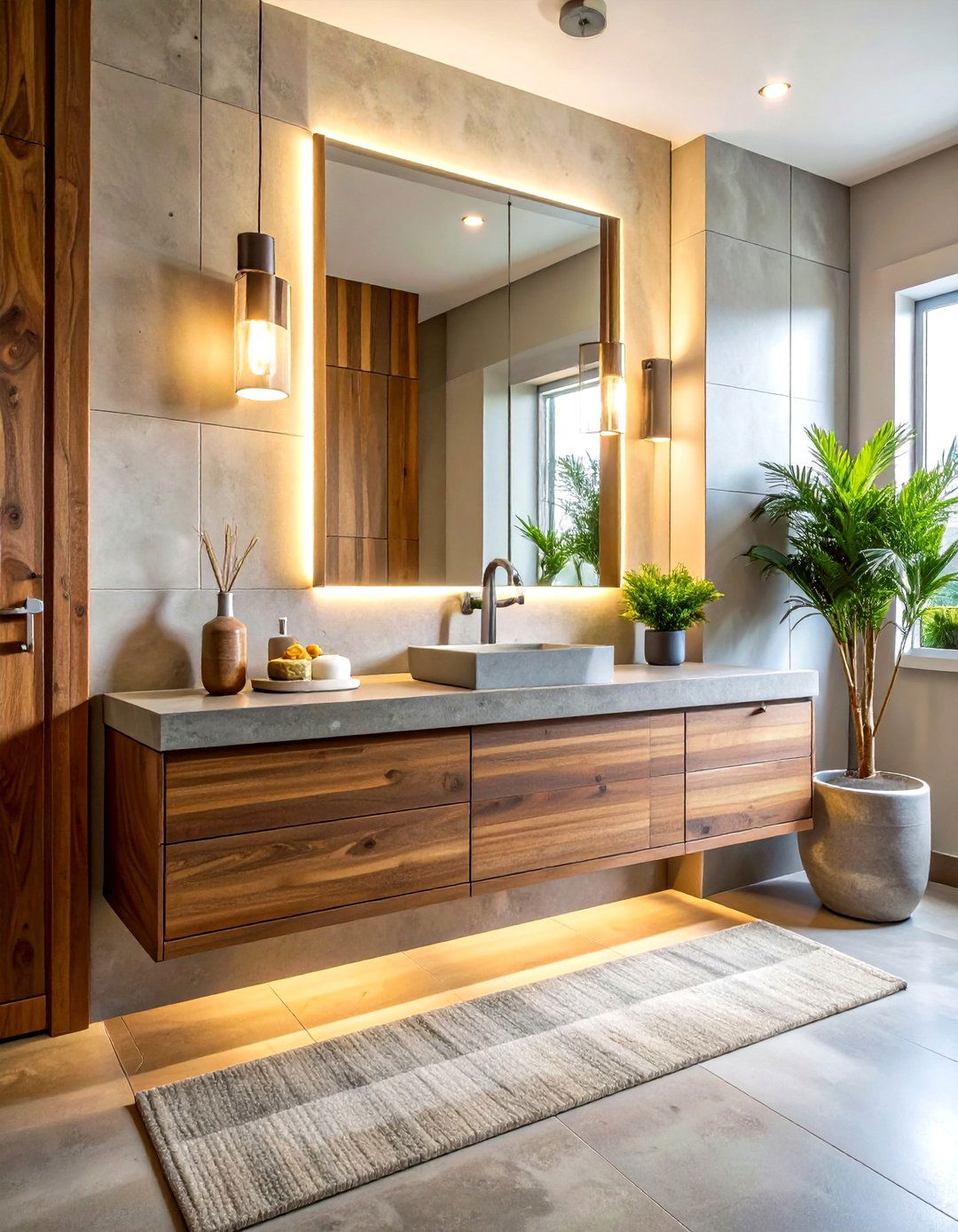 Wood and concrete vanity - 30 concrete countertop bathroom ideas