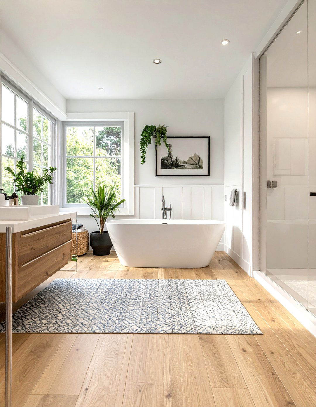 Wood and encaustic tile bathroom floor - 30 encaustic tile bathroom ideas