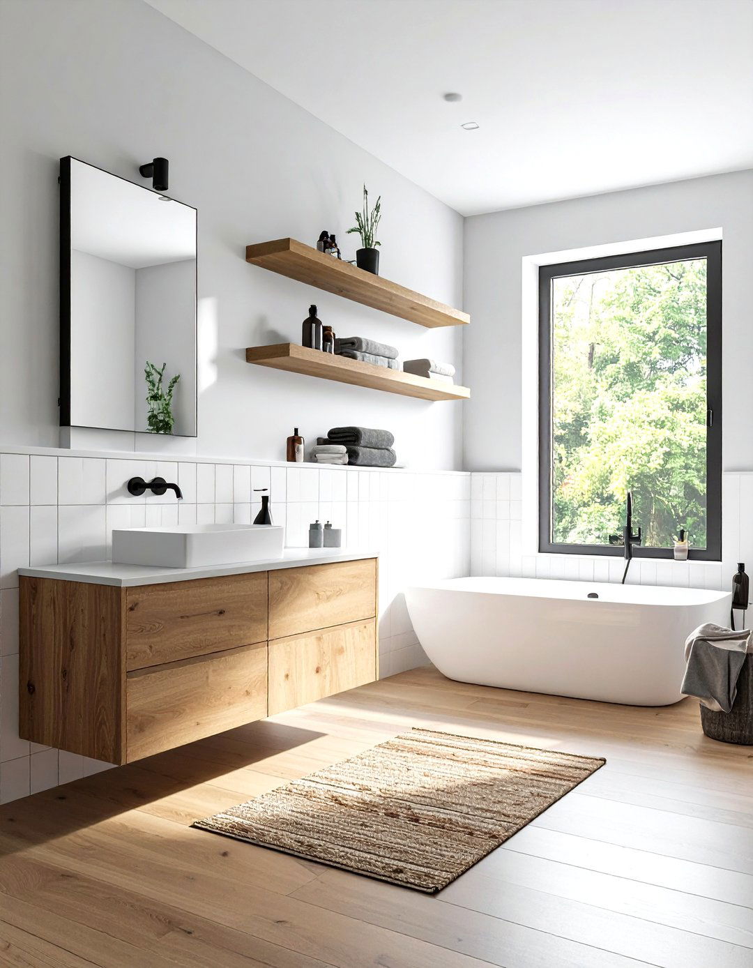Wood and white bathroom - 30 two-tone bathroom ideas