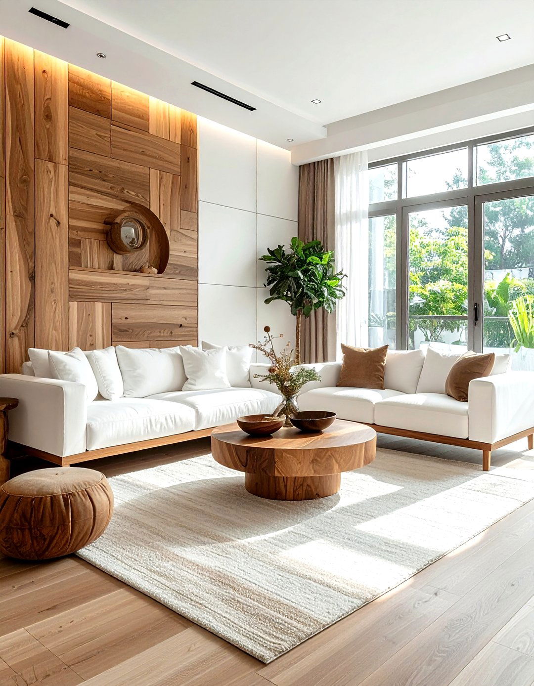 Wood and white living room - 30 brown and white living room ideas