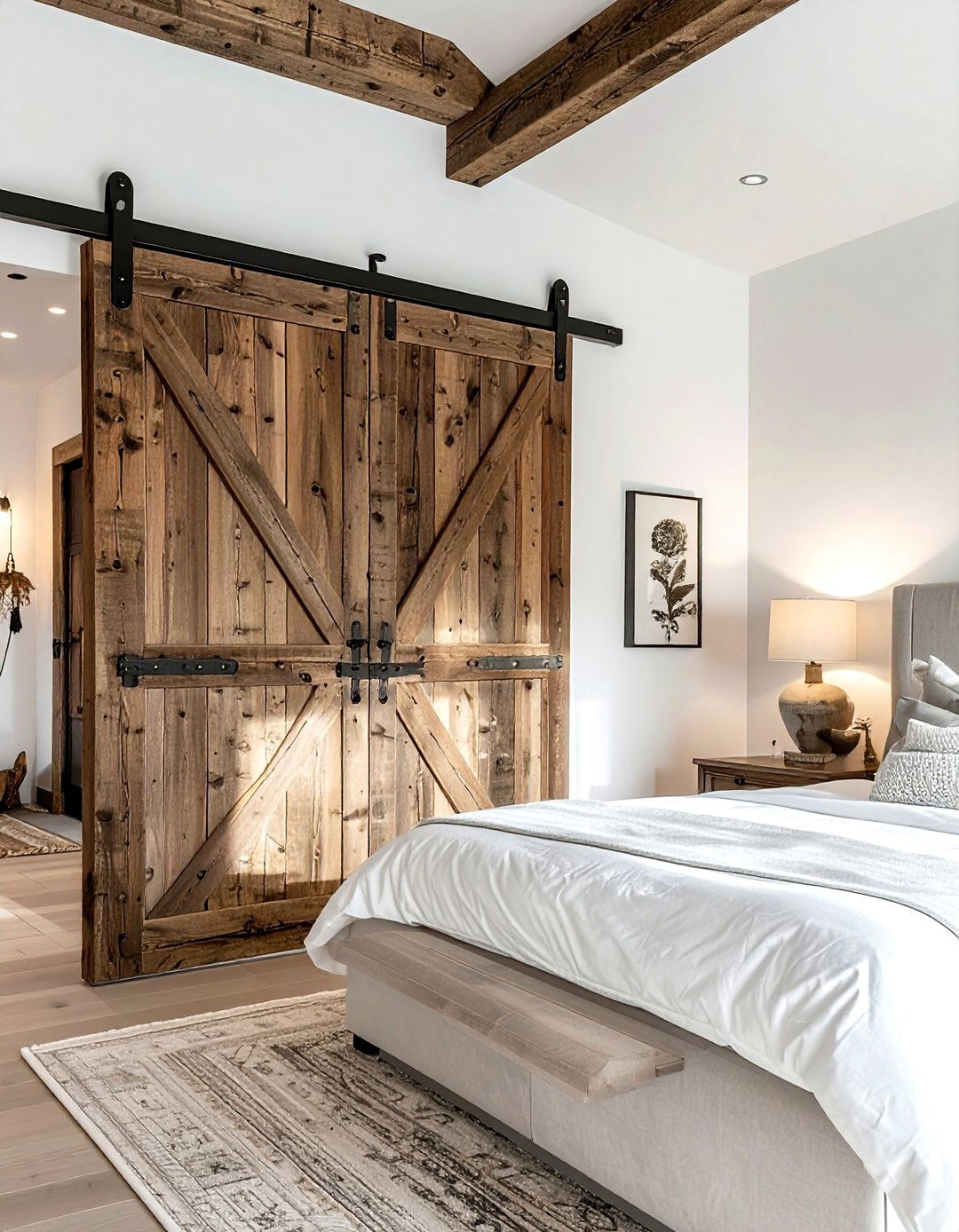 Wood barn door - 30 wood accent bathroom ideas