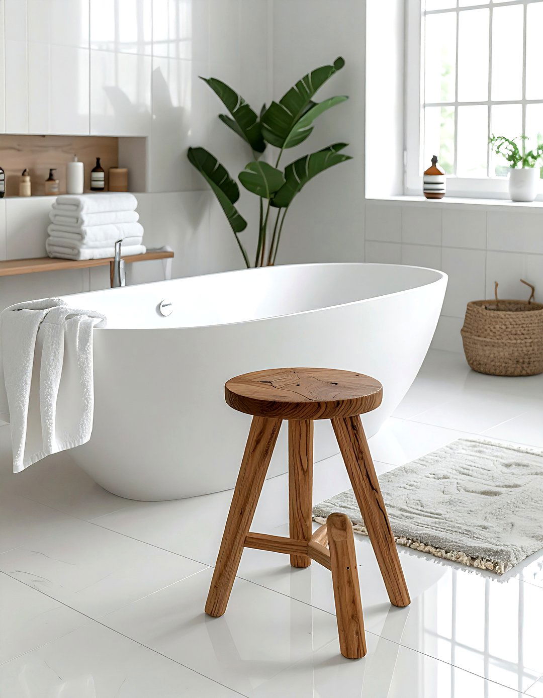 Wood bathroom stool - 30 wood accent bathroom ideas