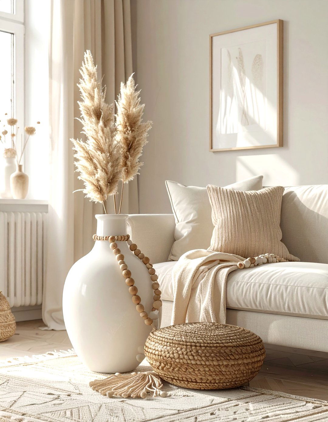 Wood bead garland - 30 beige living room accessories ideas