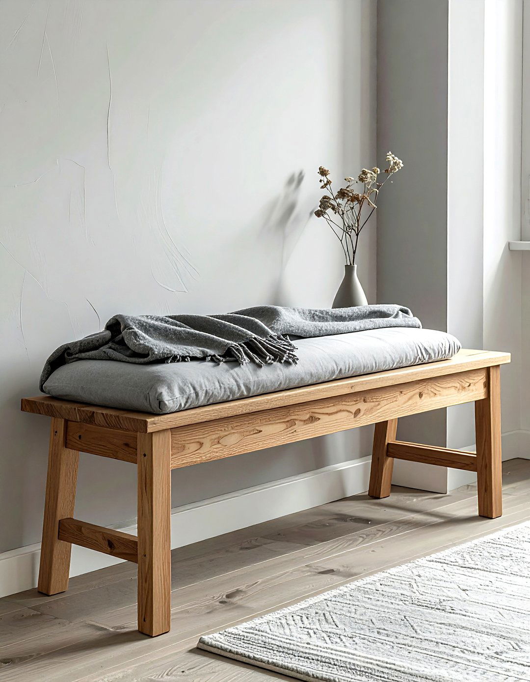 Wood bench for bedroom - 30 scandinavian grey bedroom ideas