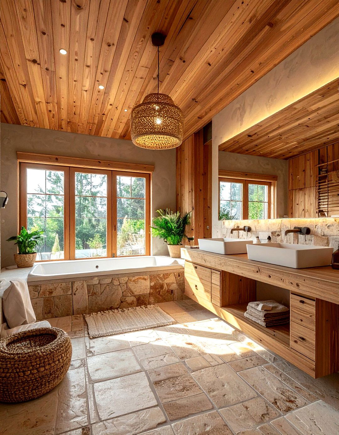 Wood ceiling bathroom - 30 tropical bathroom ideas