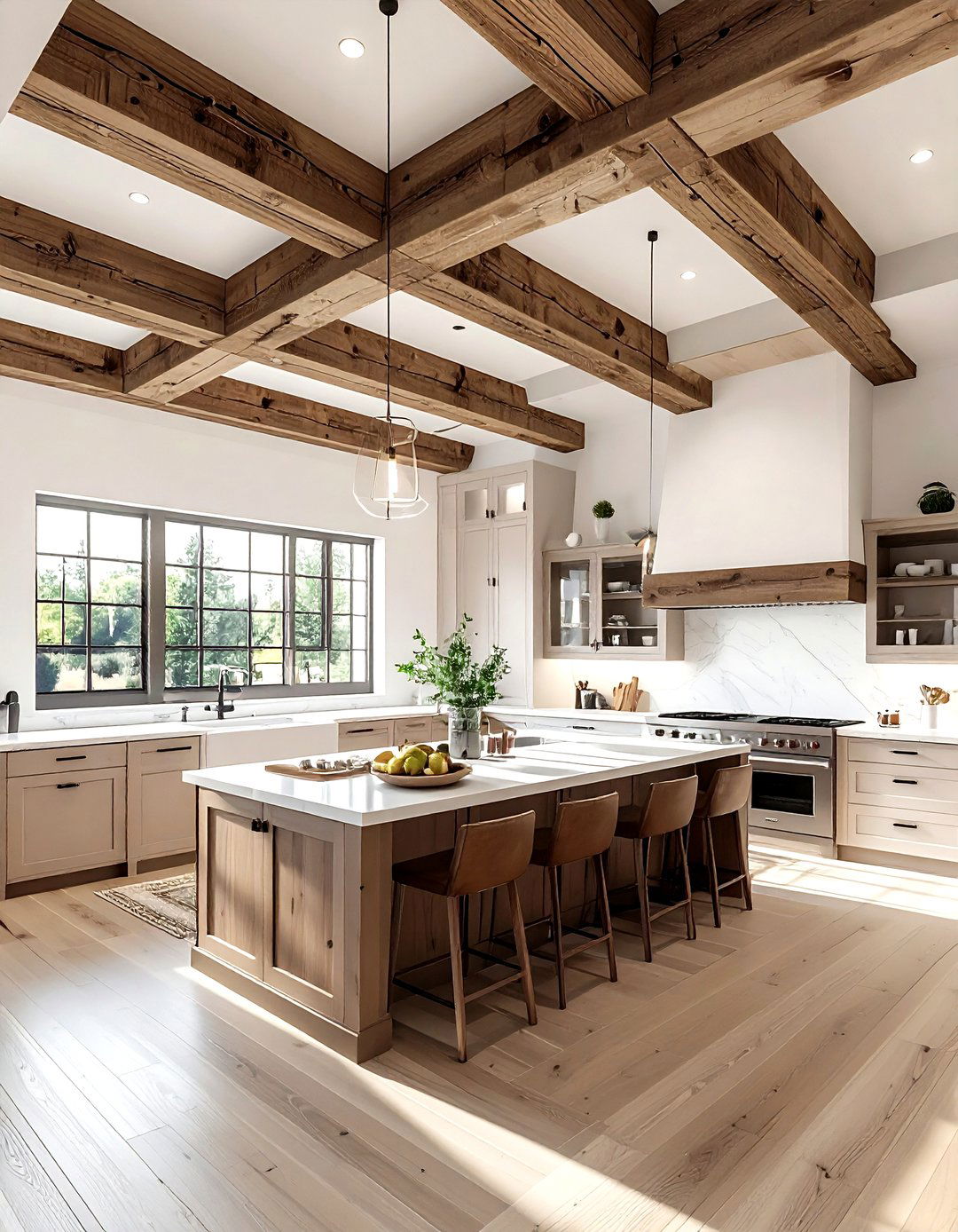 Wood ceiling beams - 30 refined kitchen ideas