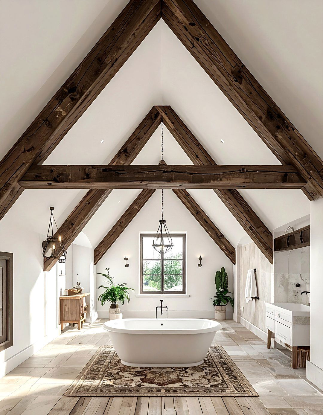 Wood ceiling beams bathroom - 30 Spanish bathroom ideas