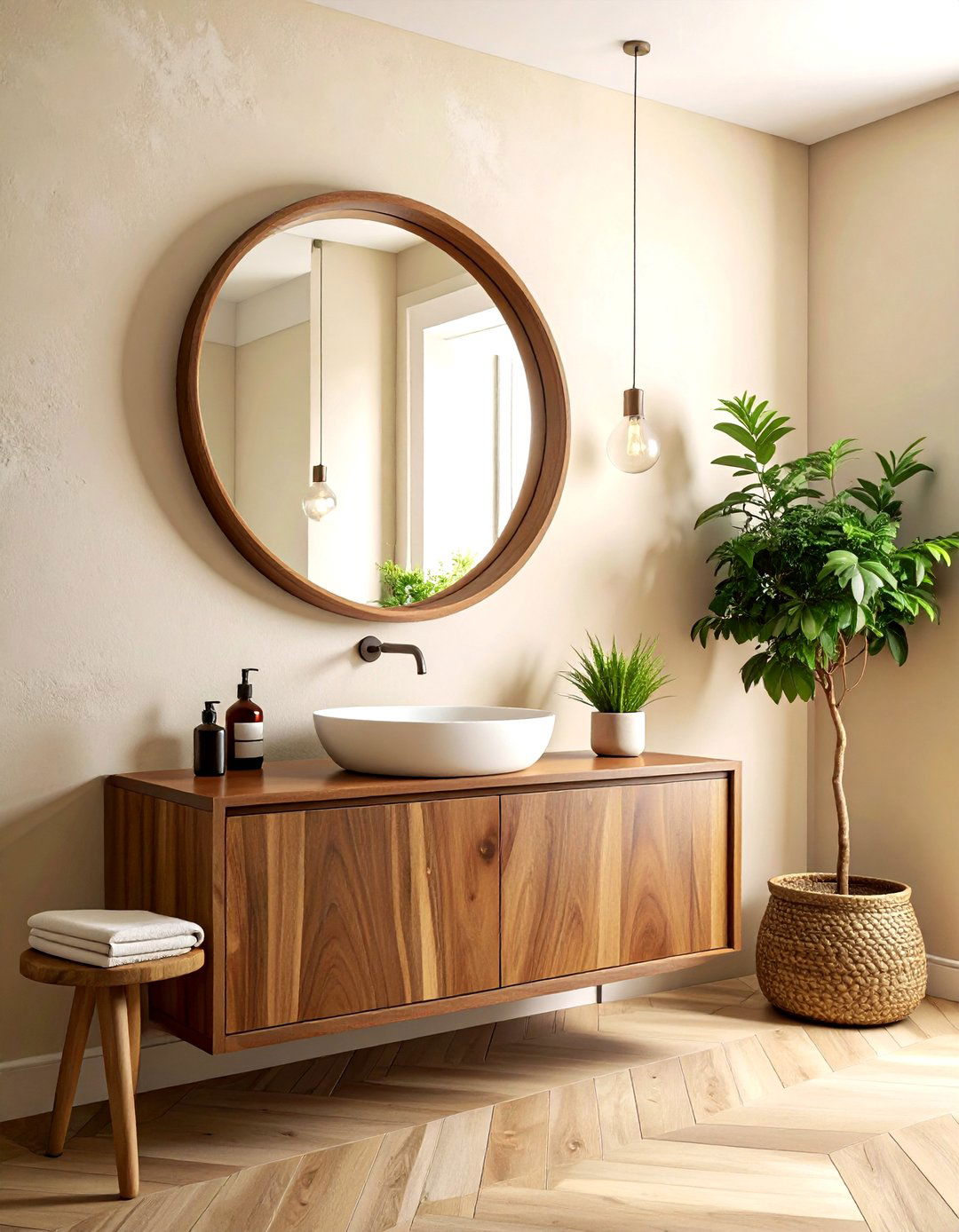 Wood frame oval mirror - 30 oval bathroom mirror ideas