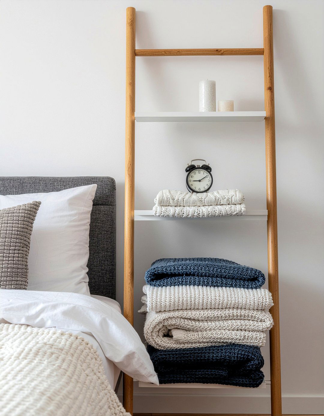 Wood ladder shelf - 30 temporary bedroom ideas