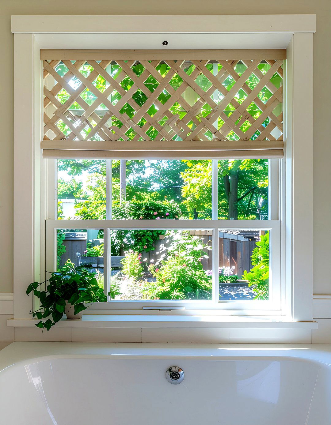 Wood lattice bathroom window - 30 bathroom privacy window ideas