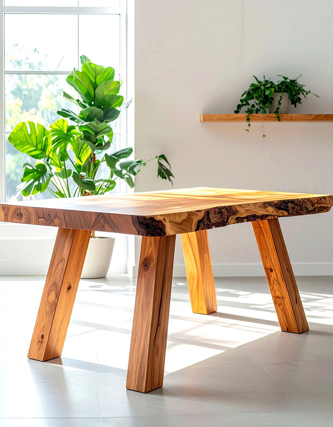 Wood leg live edge table - 30 live edge dining room ideas