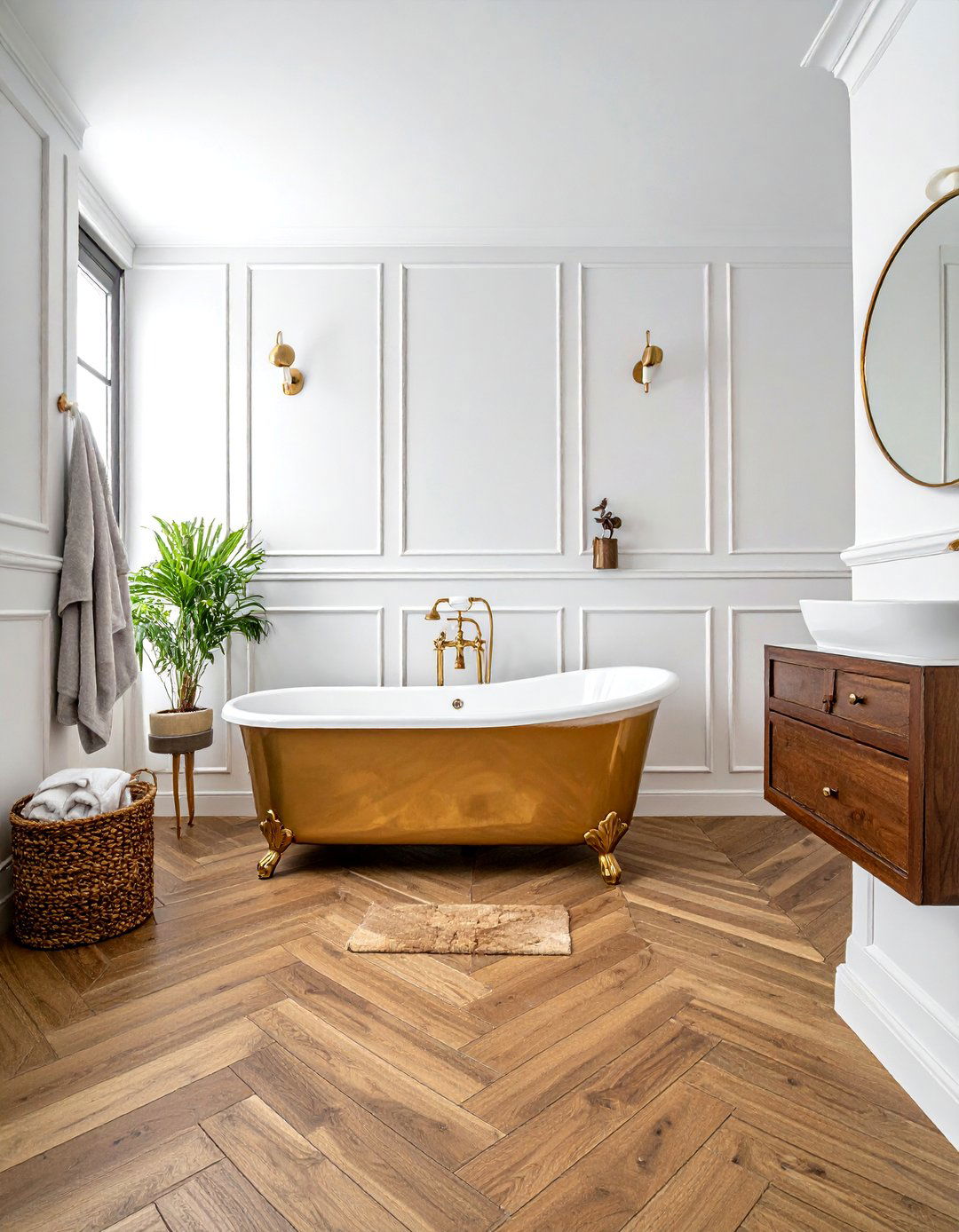 Wood look chevron tile flooring - 30 chevron pattern bathroom ideas
