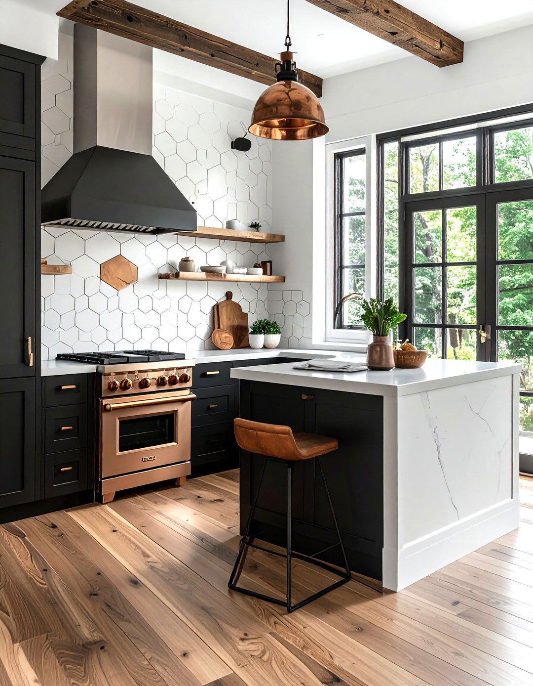 Wood look hexagon backsplash - 30 hexagon tile kitchen backsplash ideas