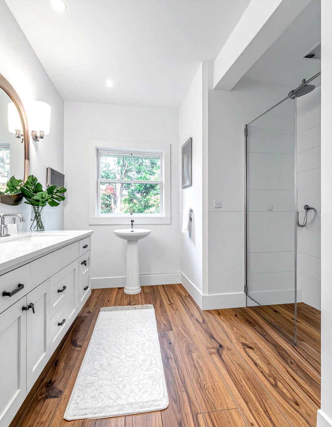 Wood look tile white bathroom - 30 white and wood bathroom ideas