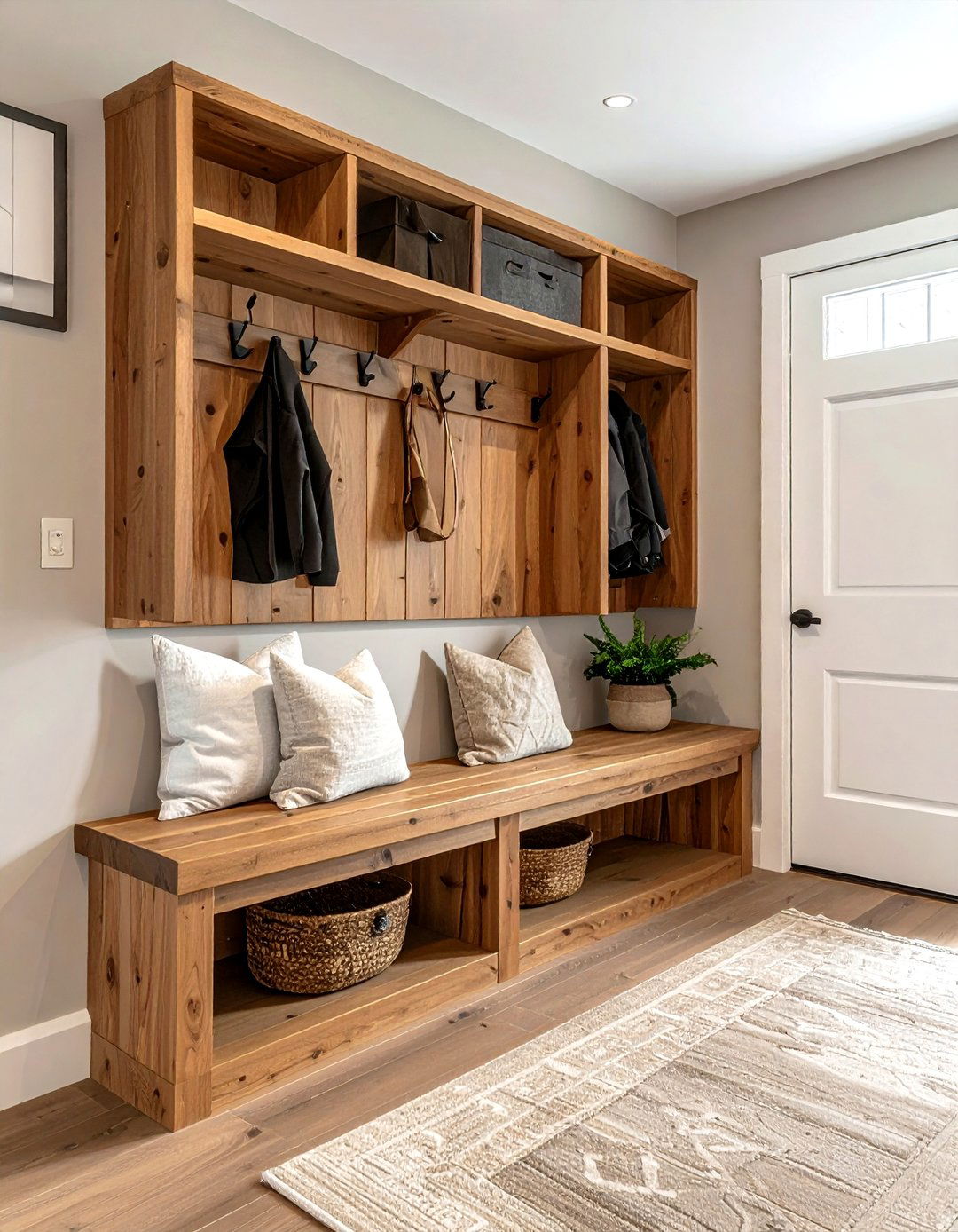 Wood mudroom bench - 30 wood accent ideas