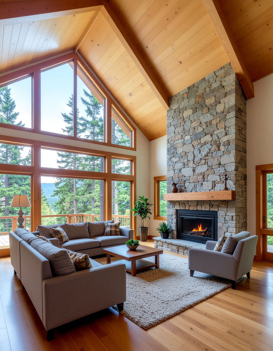 Wood paneled vaulted ceiling - 30 sloped ceiling living room ideas