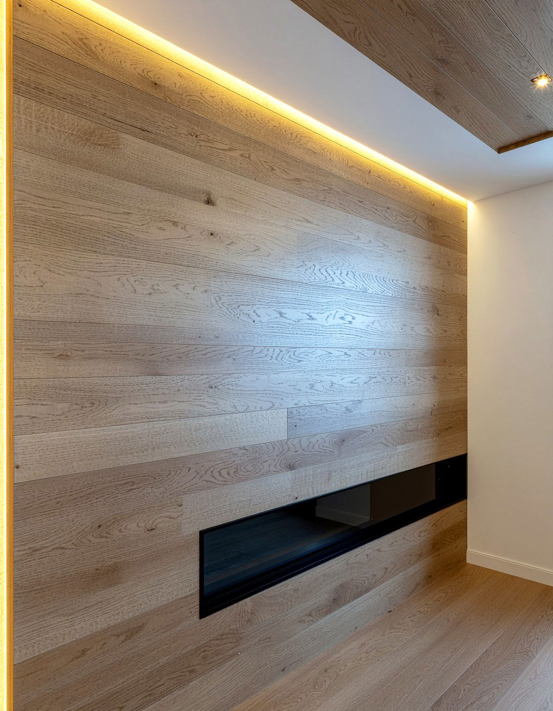 Wood paneling accent wall - 30 double height living room ideas