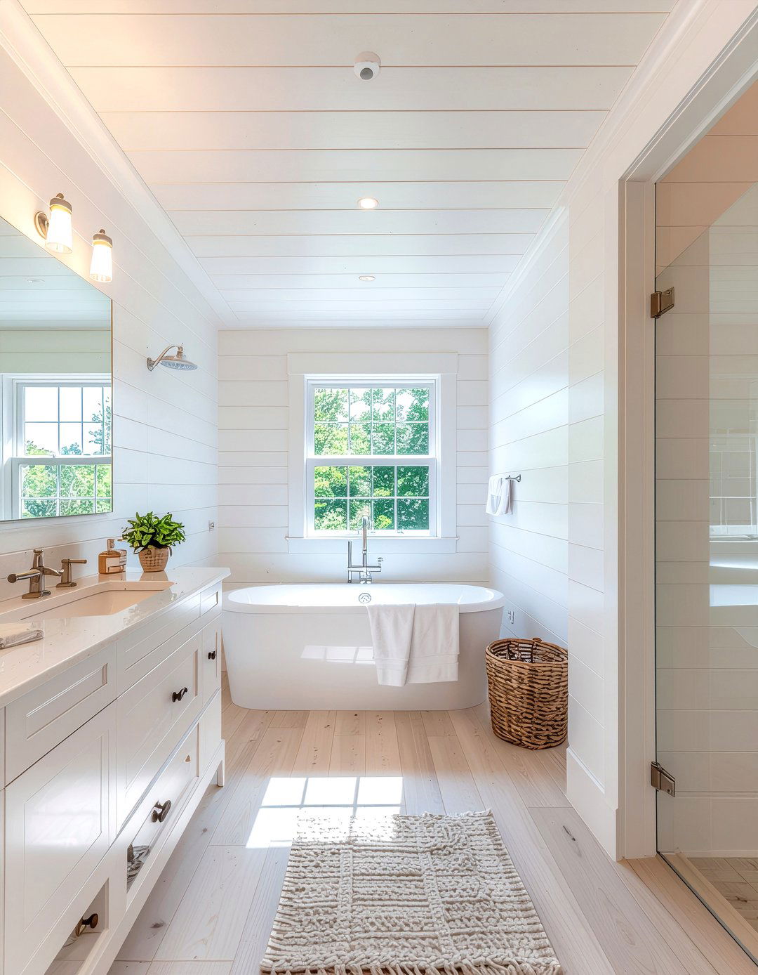 Wood plank ceiling - 30 French country bathroom ideas
