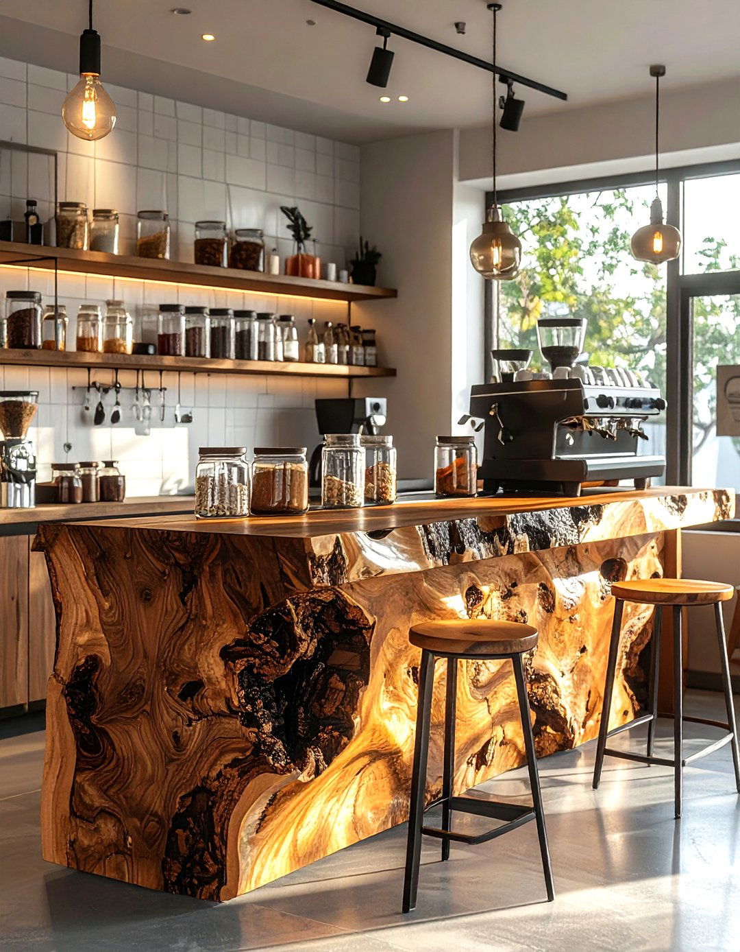 Wood slab coffee bar - 30 coffee bar kitchen ideas