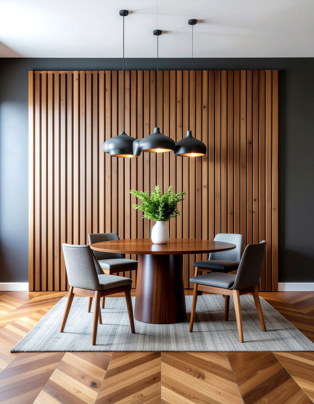 Wood slat accent wall - 30 DIY dining room ideas