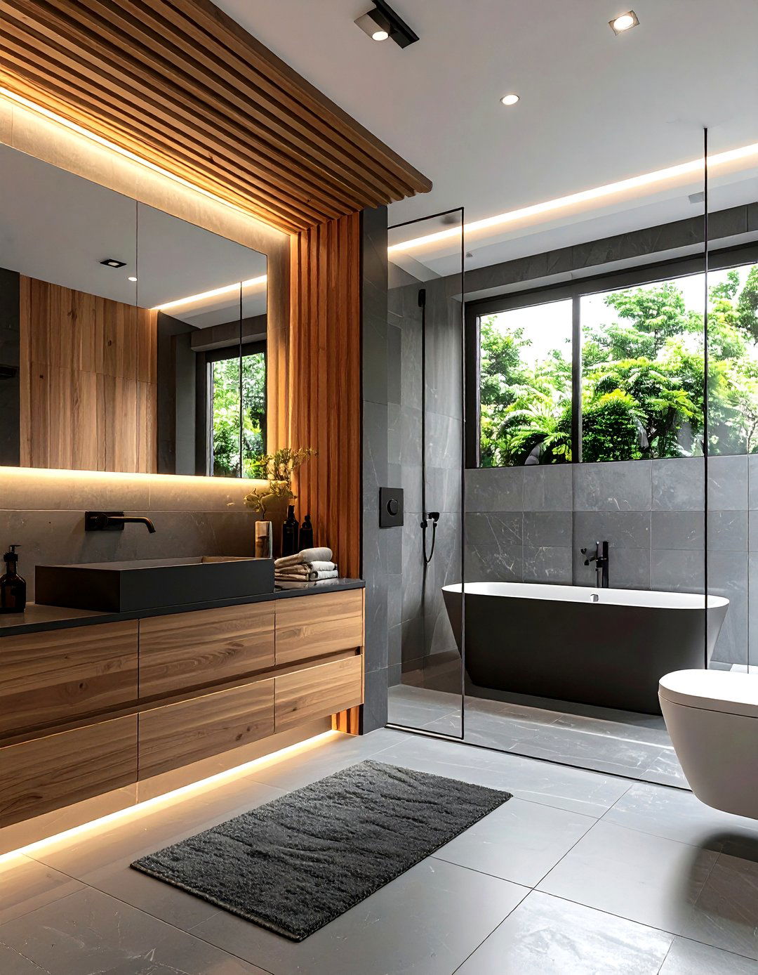 Wood slat bathroom - 30 tropical bathroom ideas