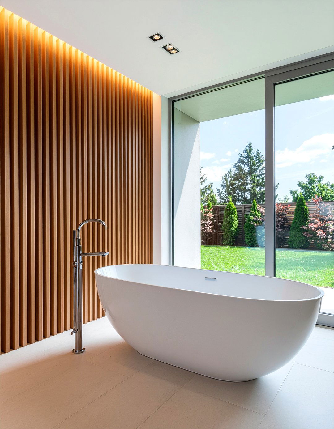 Wood slat bathroom wall - 30 bathroom textured wall ideas