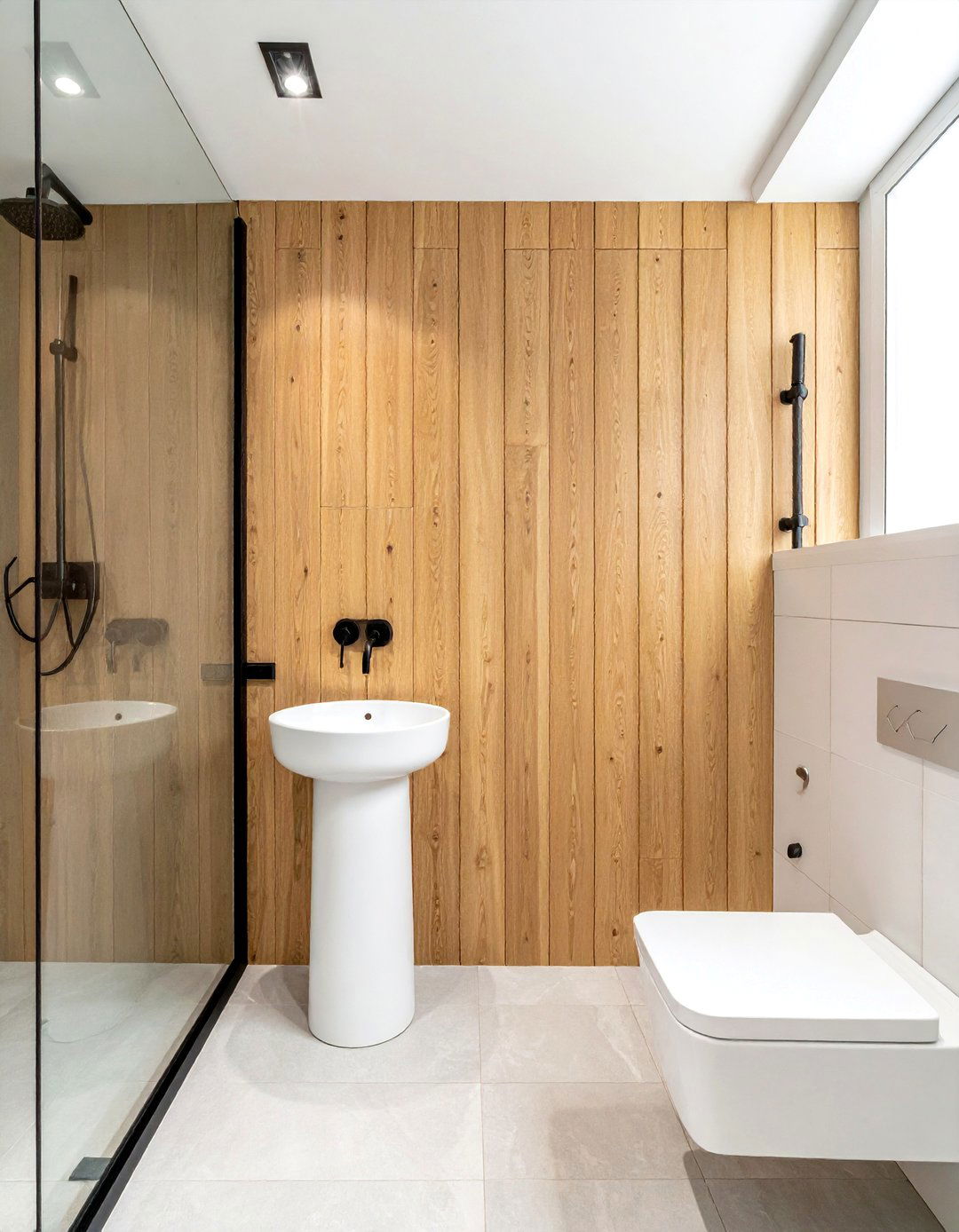 Wood slat bathroom wall - 30 earthy tone bathroom ideas