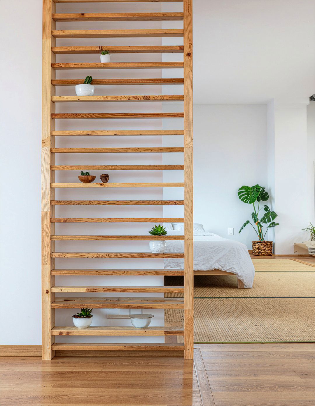 Wood slat bookshelf - 30 bedroom bookshelf dividers