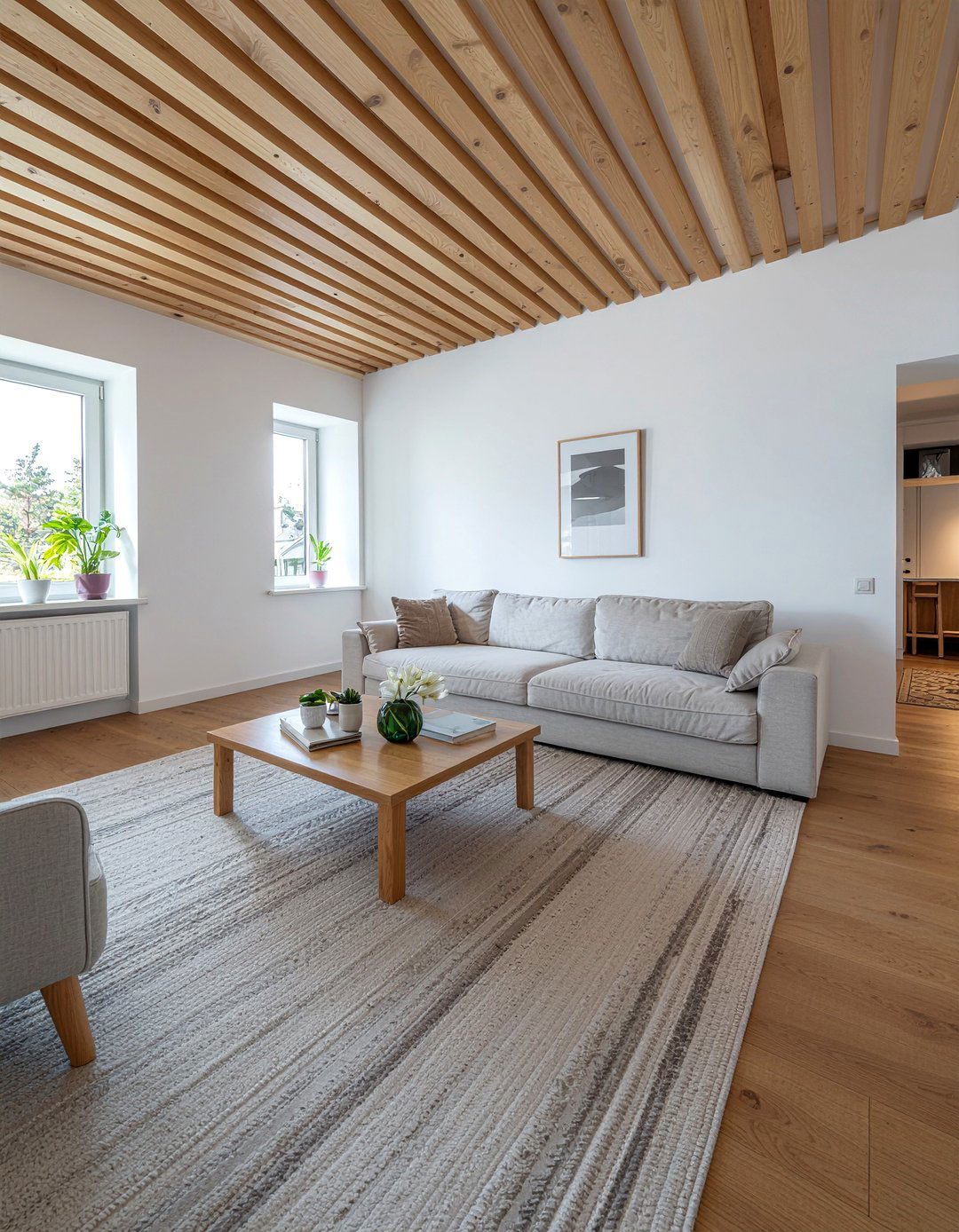 Wood slat ceiling - 30 living room ceiling update ideas