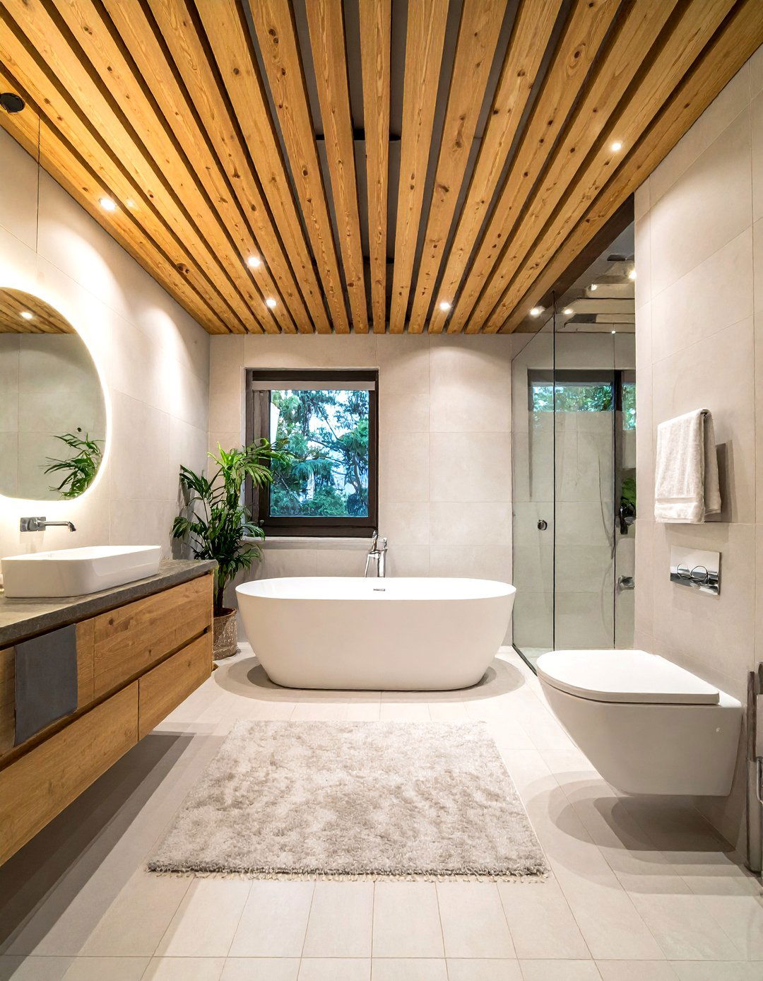 Wood slat ceiling - 30 favorite bathroom ideas